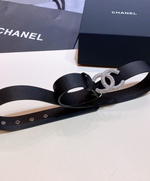 1:1 Replica Chanel Belt With Beaded Buckle Black with Silver Hardware Women Belt