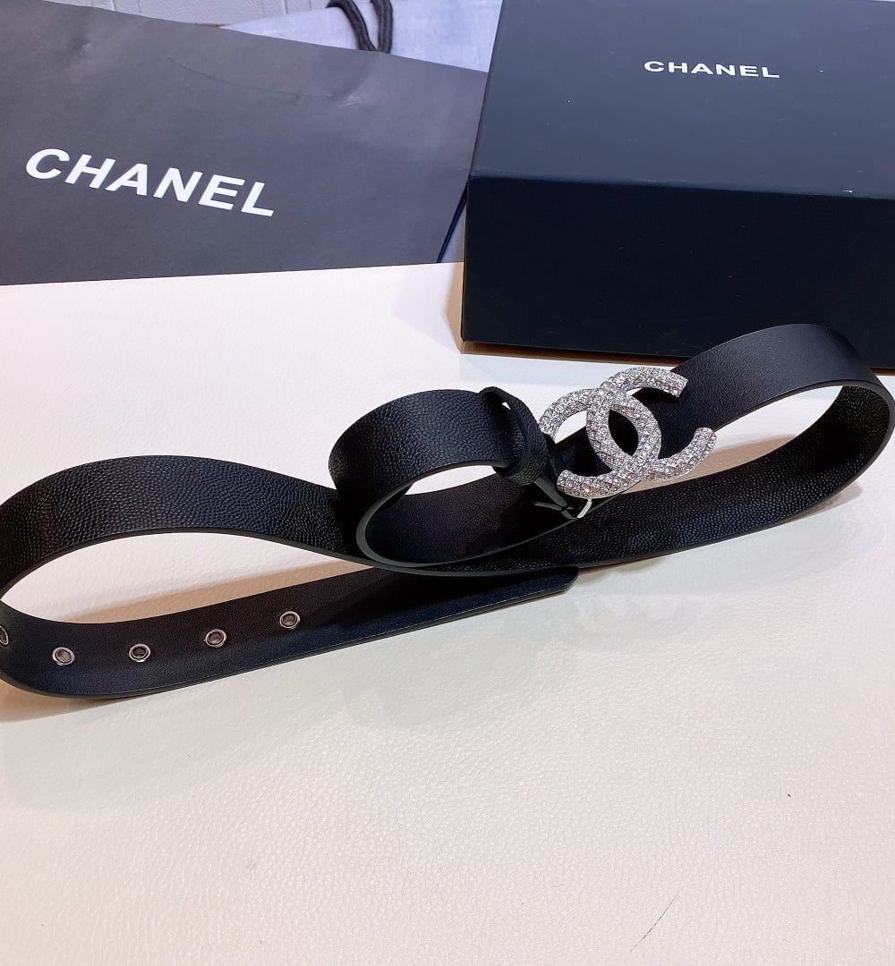 1:1 Replica Chanel Belt With Beaded Buckle Black with Silver Hardware Women Belt