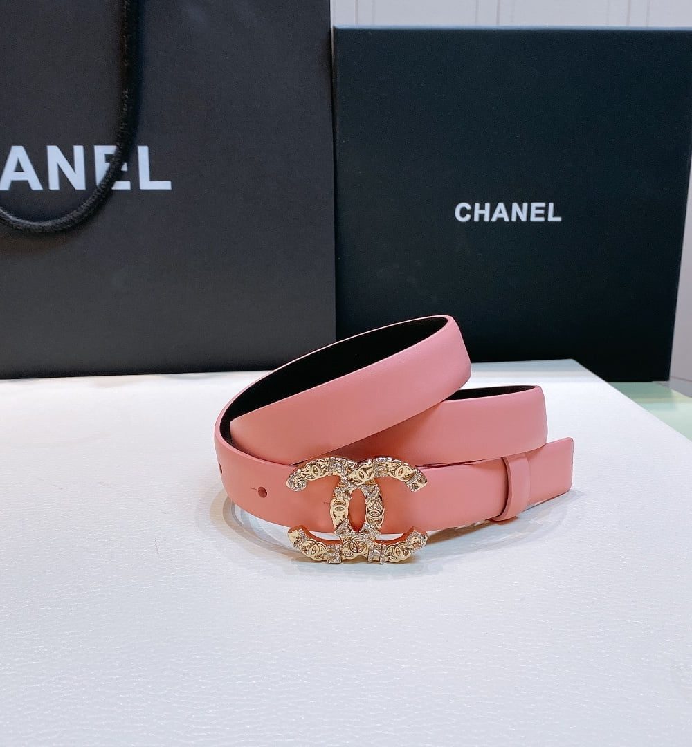 1:1 Replica Chanel Belt With Beaded Buckle Pink Gold-Toned Metal and Strass Women Belt