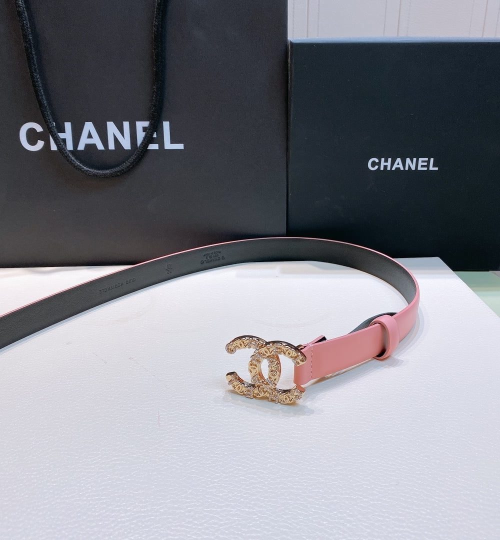 1:1 Replica Chanel Belt With Beaded Buckle Pink Gold-Toned Metal and Strass Women Belt