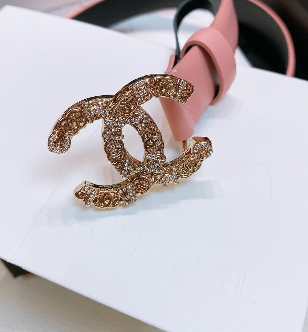 1:1 Replica Chanel Belt With Beaded Buckle Pink Gold-Toned Metal and Strass Women Belt