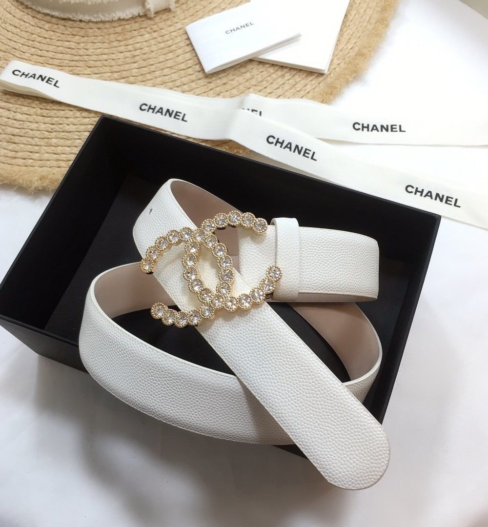 1:1 Replica Chanel Belt With Beaded Buckle White With Gold Toned Hardware Women Belt