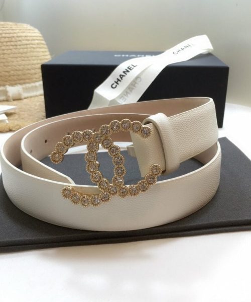 1:1 Replica Chanel Belt With Beaded Buckle White With Gold Toned Hardware Women Belt