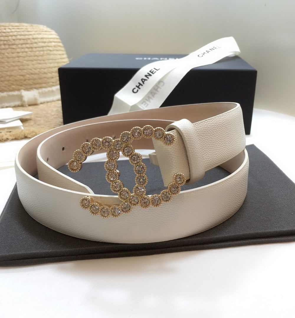 1:1 Replica Chanel Belt With Beaded Buckle White With Gold Toned Hardware Women Belt