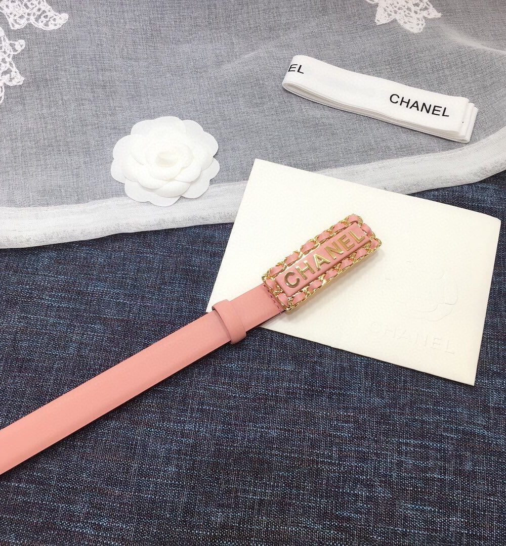 1:1 Replica Chanel Belt With Chanel Signature Light Pink with Gold-Toned Metal Hardware Women Belt
