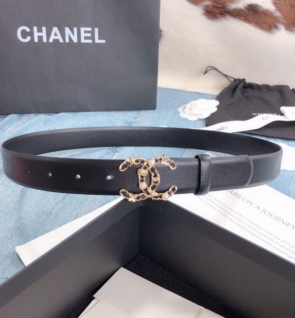 1:1 Replica Chanel Belt With Double C Buckle Black Gold Toned Hardware Women Belt