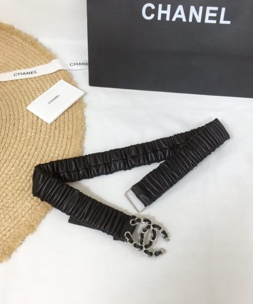 1:1 Replica Chanel Belt With Double C Buckle Black Silver-Tone Metal and Strass Women Belt