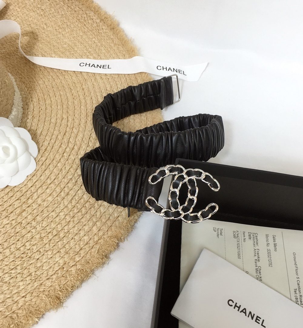 1:1 Replica Chanel Belt With Double C Buckle Black Silver-Tone Metal and Strass Women Belt