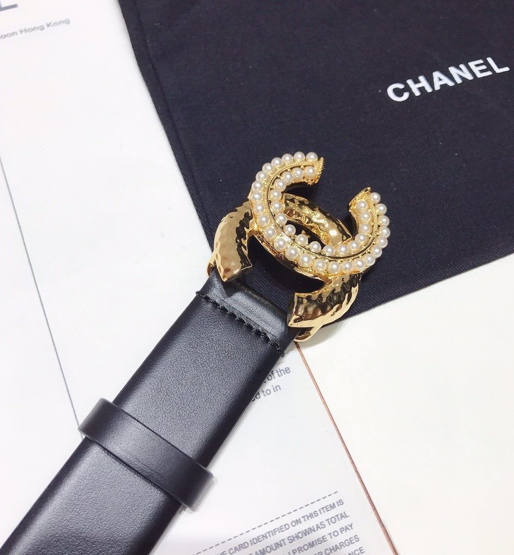 1:1 Replica Chanel Belt With Double C Buckle Black With Beaded and Silver Gold Women Belt