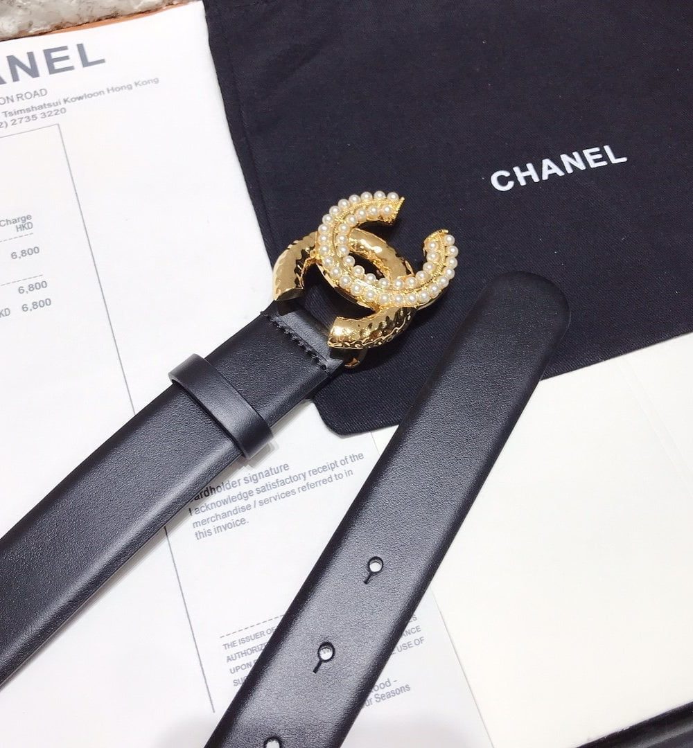 1:1 Replica Chanel Belt With Double C Buckle Black With Beaded and Silver Gold Women Belt