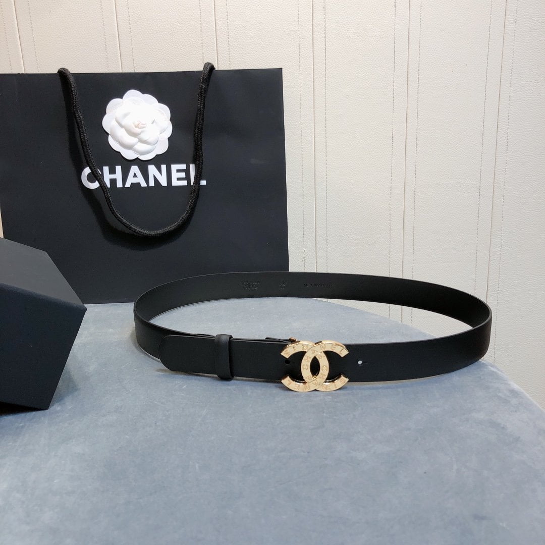 1:1 Replica Chanel Belt With Double C Buckle Black With Full Gold Toned Hardware Women Belt