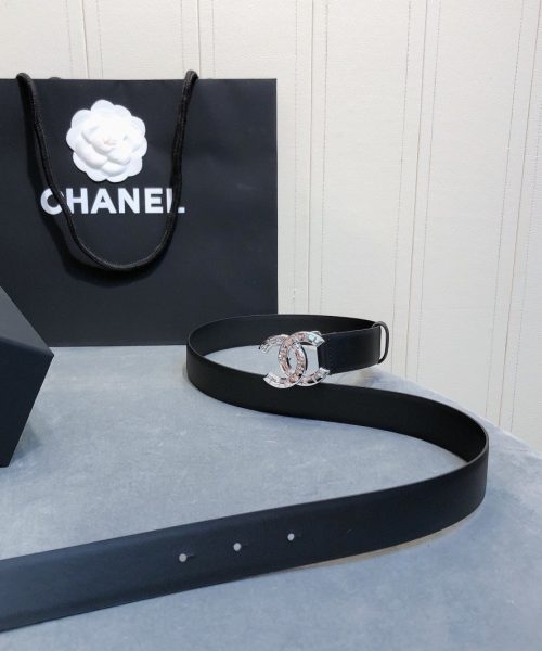 1:1 Replica Chanel Belt With Double C Buckle Black With Full Silver Hardware Women Belt