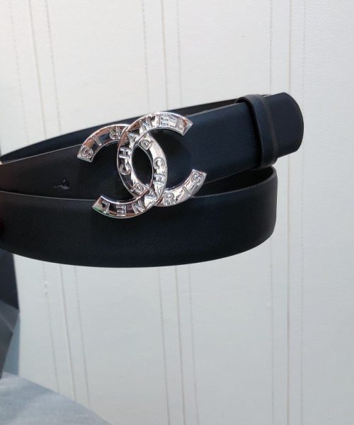 1:1 Replica Chanel Belt With Double C Buckle Black With Full Silver Hardware Women Belt