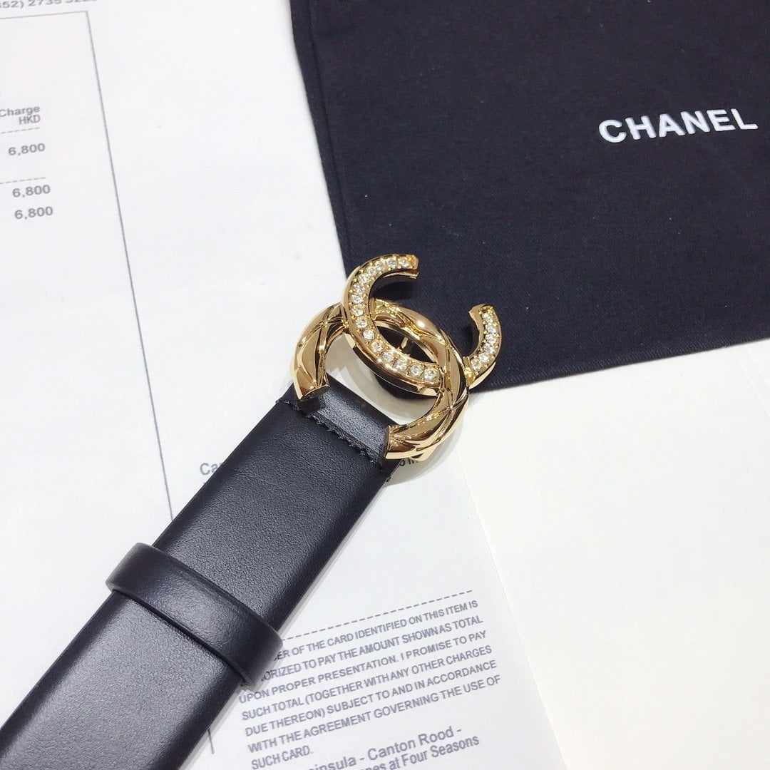 1:1 Replica Chanel Belt With Double C Buckle Black With Gold Toned Hardware Women Belt