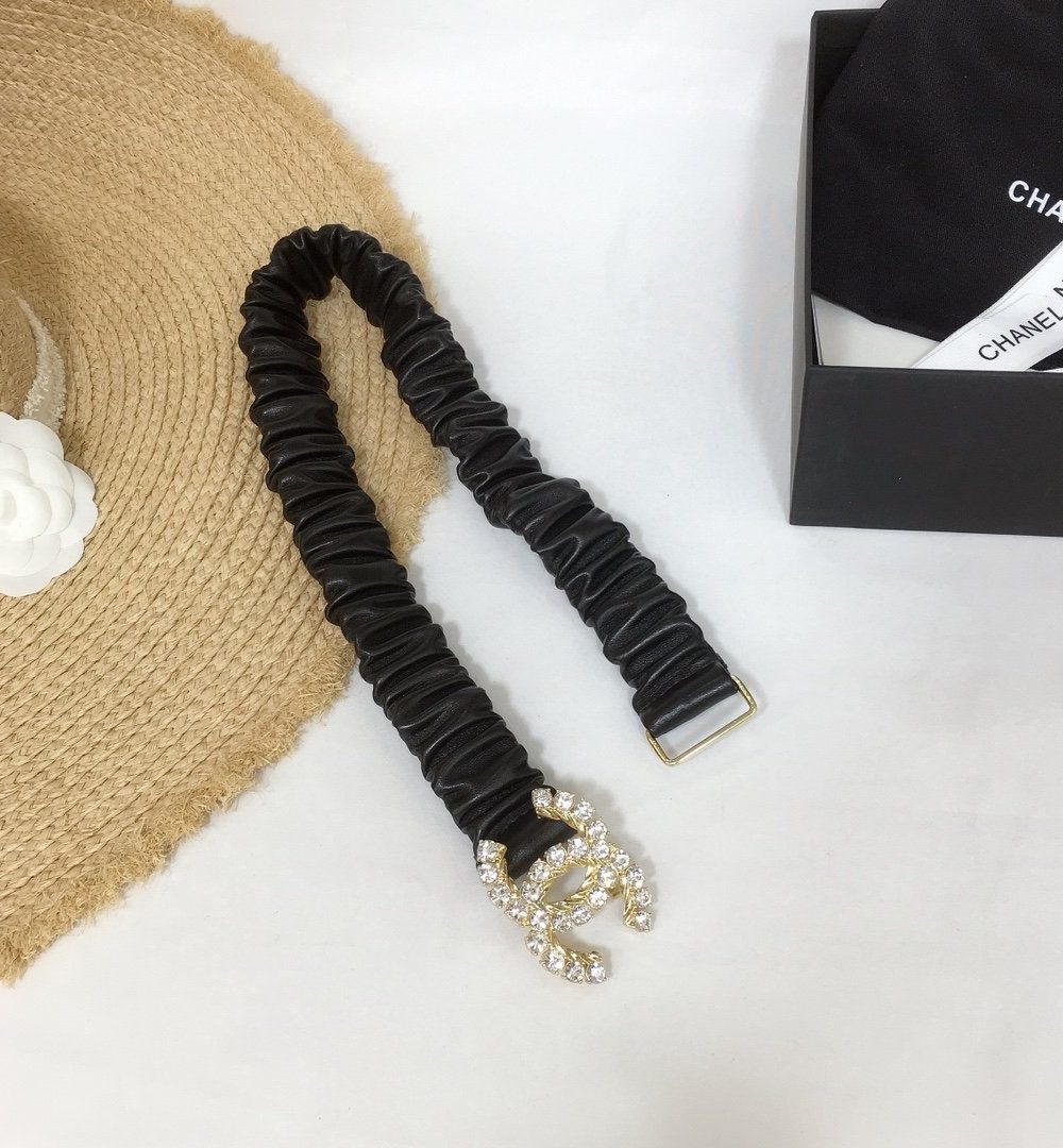 1:1 Replica Chanel Belt With Double C Buckle Black With Gold-Toned Metal and Strass Hardware Women Belt