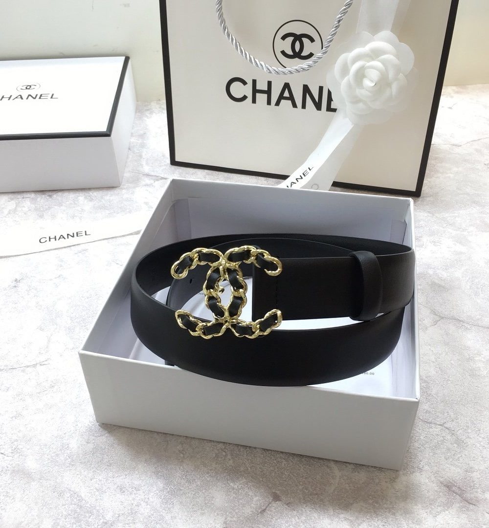 1:1 Replica Chanel Belt With Double C Buckle Black with Mini Gold mix Black Hardware Women Belt