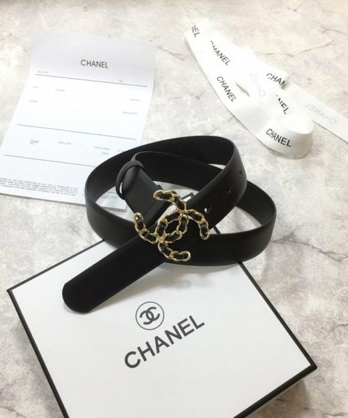 1:1 Replica Chanel Belt With Double C Buckle Black with Mini Gold mix Black Hardware Women Belt