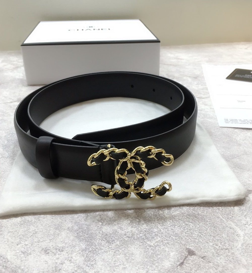 1:1 Replica Chanel Belt With Double C Buckle Black with Mini Gold mix Black Hardware Women Belt