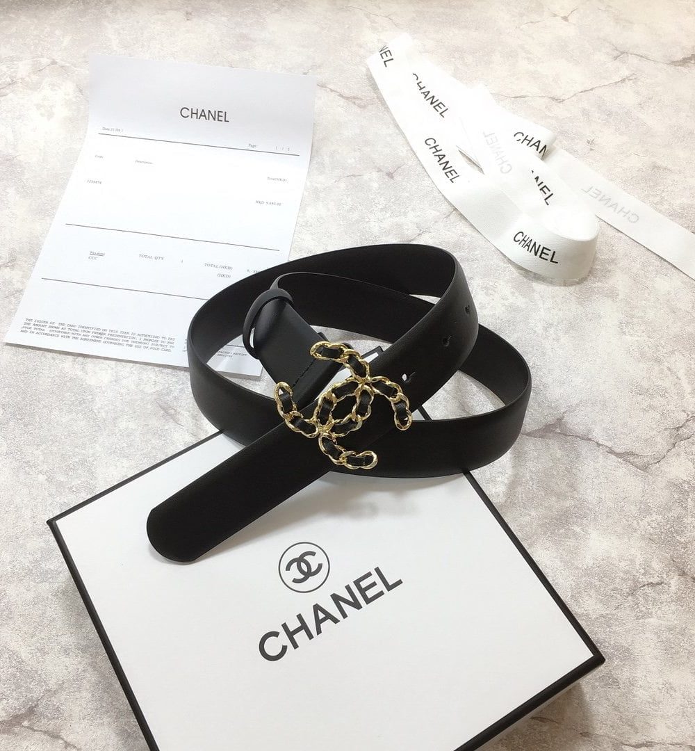 1:1 Replica Chanel Belt With Double C Buckle Black with Mini Gold mix Black Hardware Women Belt
