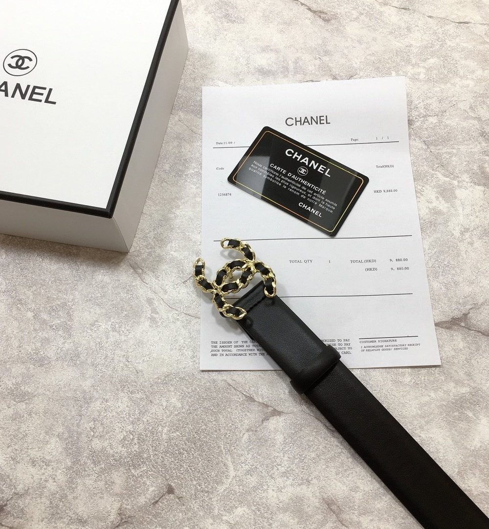1:1 Replica Chanel Belt With Double C Buckle Black with Mini Gold mix Black Hardware Women Belt