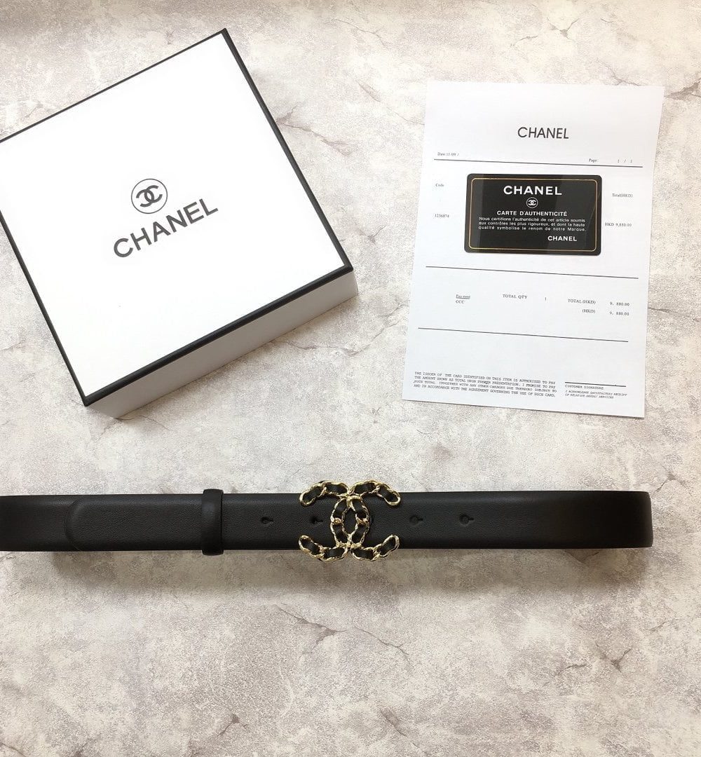 1:1 Replica Chanel Belt With Double C Buckle Black with Mini Gold mix Black Hardware Women Belt