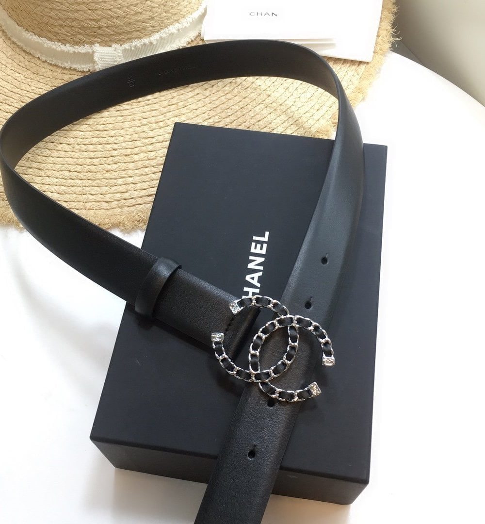 1:1 Replica Chanel Belt With Double C Buckle Black with Silver mix Black Hardware Women Belt