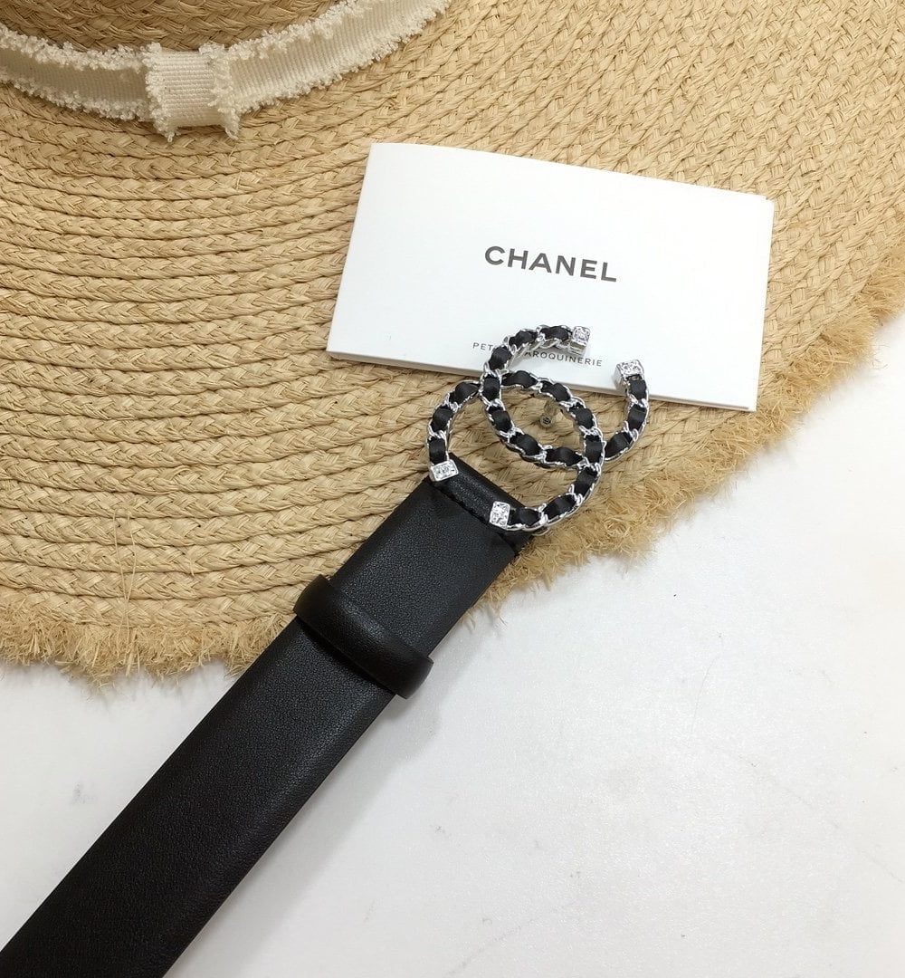 1:1 Replica Chanel Belt With Double C Buckle Black with Silver mix Black Hardware Women Belt