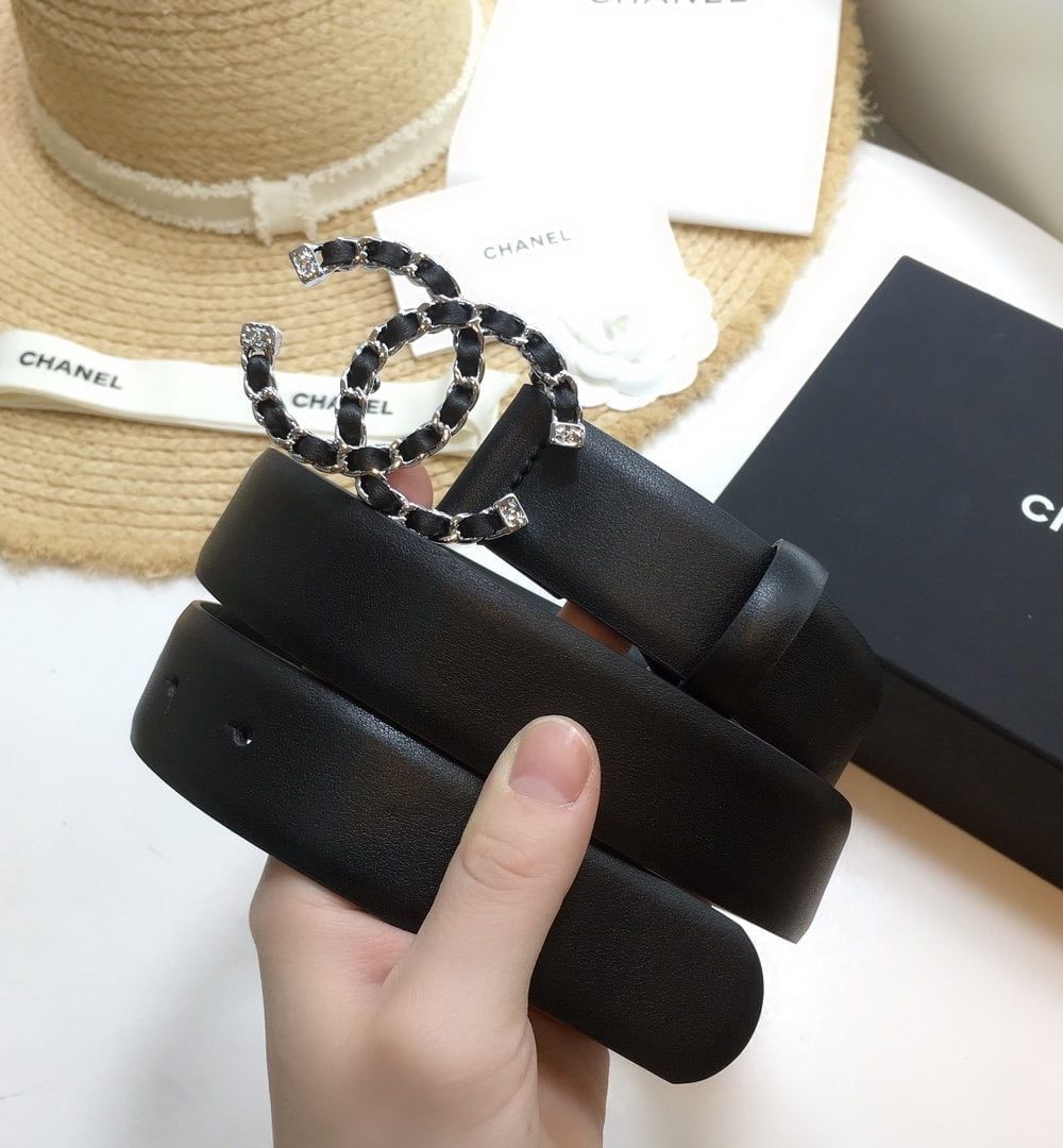 1:1 Replica Chanel Belt With Double C Buckle Black with Silver mix Black Hardware Women Belt