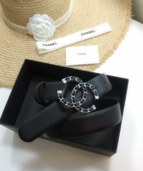 1:1 Replica Chanel Belt With Double C Buckle Black with Silver mix Black Hardware Women Belt