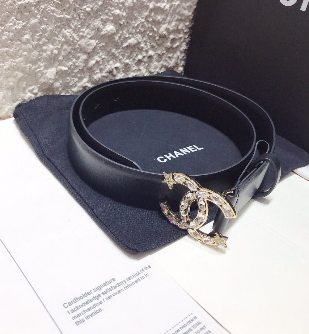 1:1 Replica Chanel Belt With Double C Buckle Black With Star-Silver-Toned Hardware Women Belt
