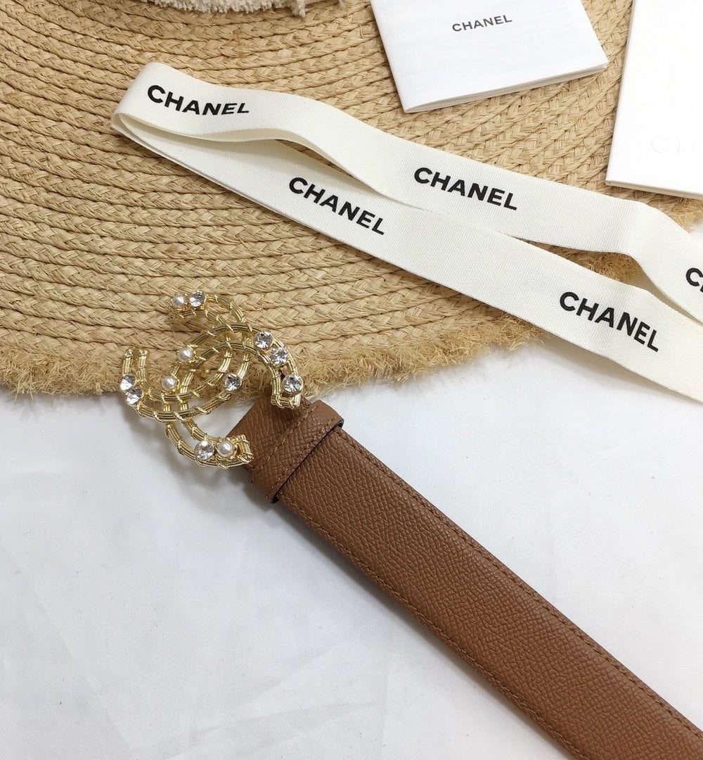 1:1 Replica Chanel Belt With Double C Buckle Brown Gold Chanel Logo Hardware Women Belt