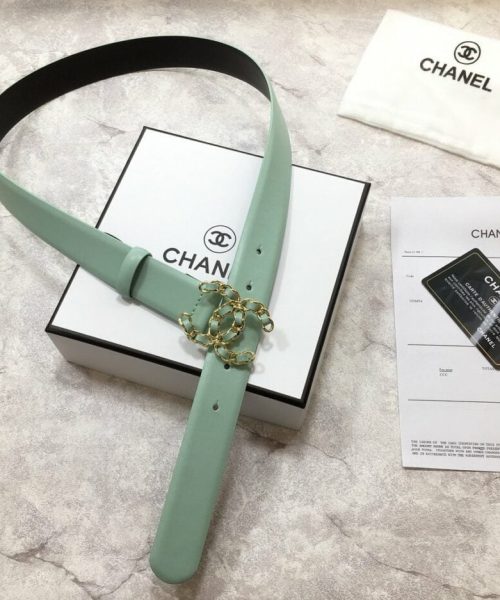 1:1 Replica Chanel Belt With Double C Buckle Jade Green with Mini Gold mix Jade Green Hardware Women Belt