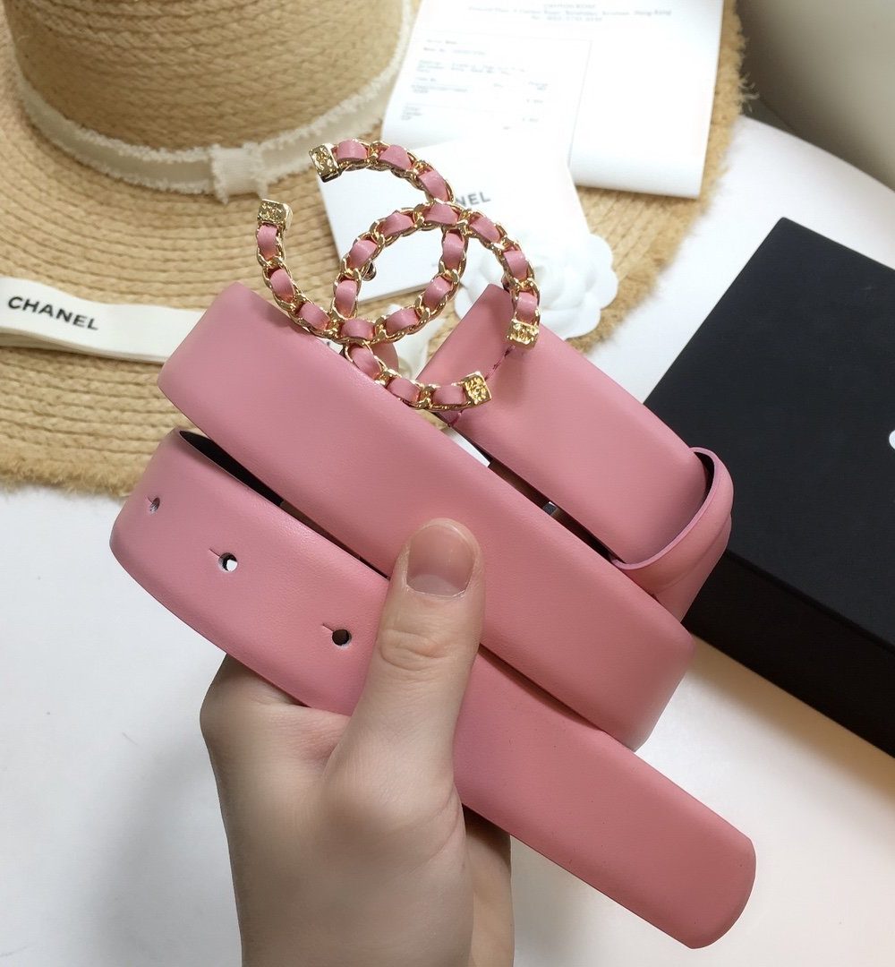 1:1 Replica Chanel Belt With Double C Buckle Pink with Gold mix Pink Hardware Women Belt