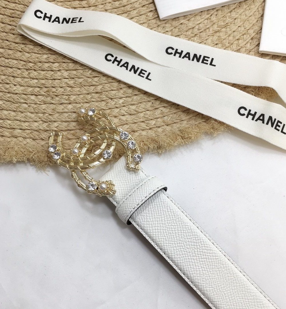 1:1 Replica Chanel Belt With Double C Buckle White Gold Chanel Logo Hardware Women Belt
