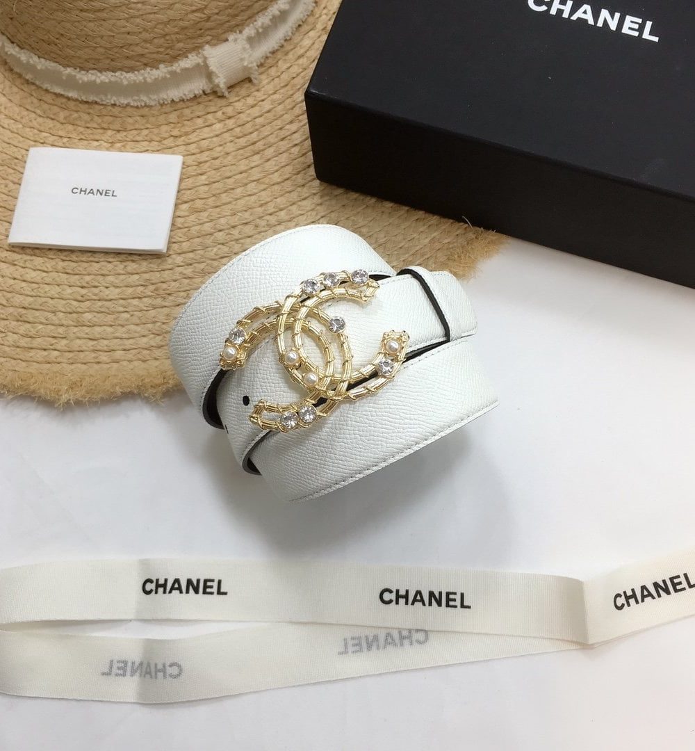 1:1 Replica Chanel Belt With Double C Buckle White Gold Chanel Logo Hardware Women Belt