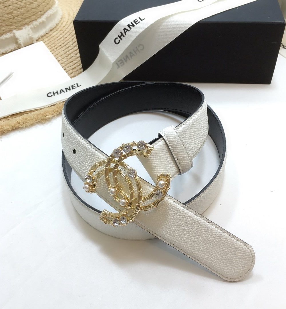 1:1 Replica Chanel Belt With Double C Buckle White Gold Chanel Logo Hardware Women Belt