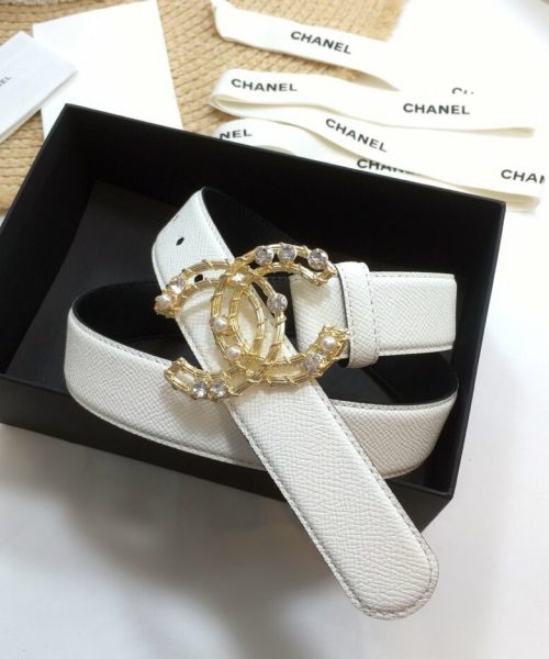 1:1 Replica Chanel Belt With Double C Buckle White Gold Chanel Logo Hardware Women Belt