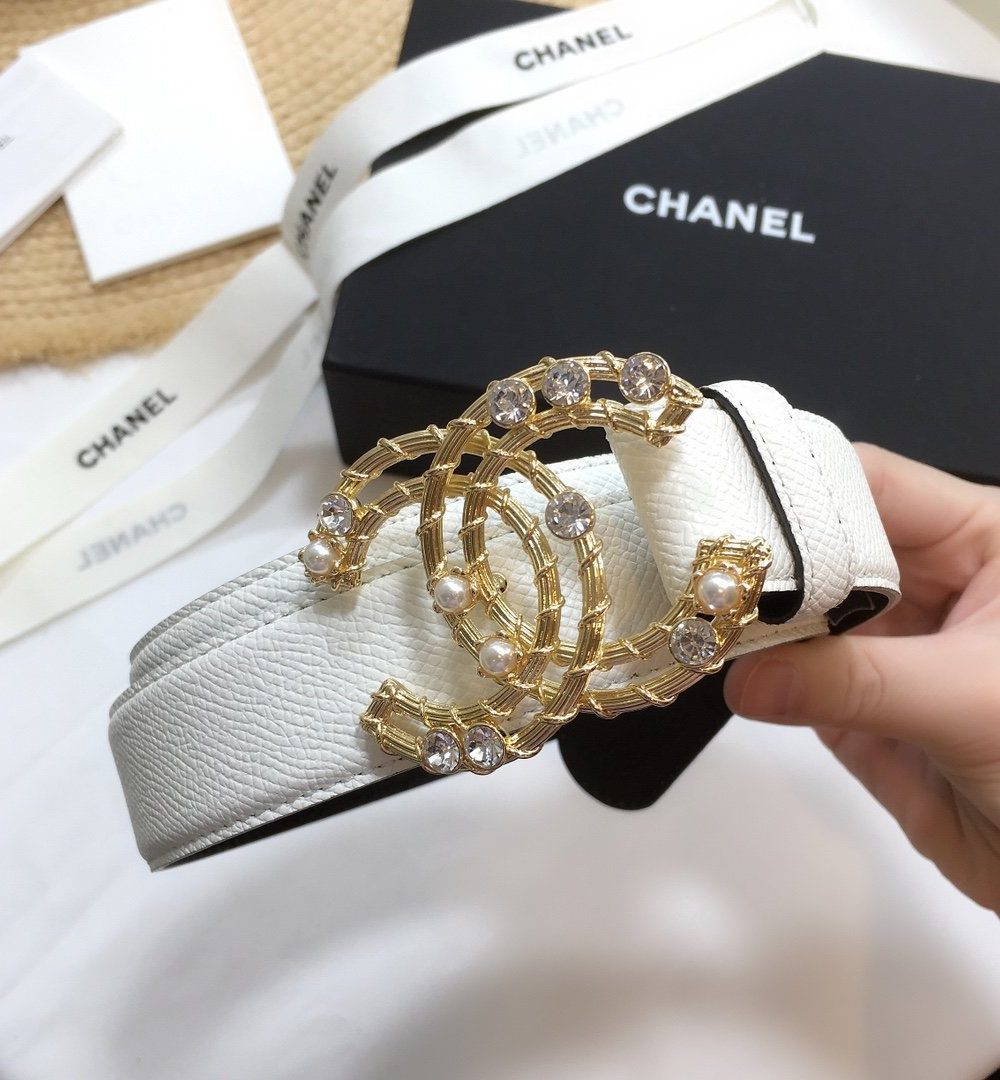1:1 Replica Chanel Belt With Double C Buckle White Gold Chanel Logo Hardware Women Belt