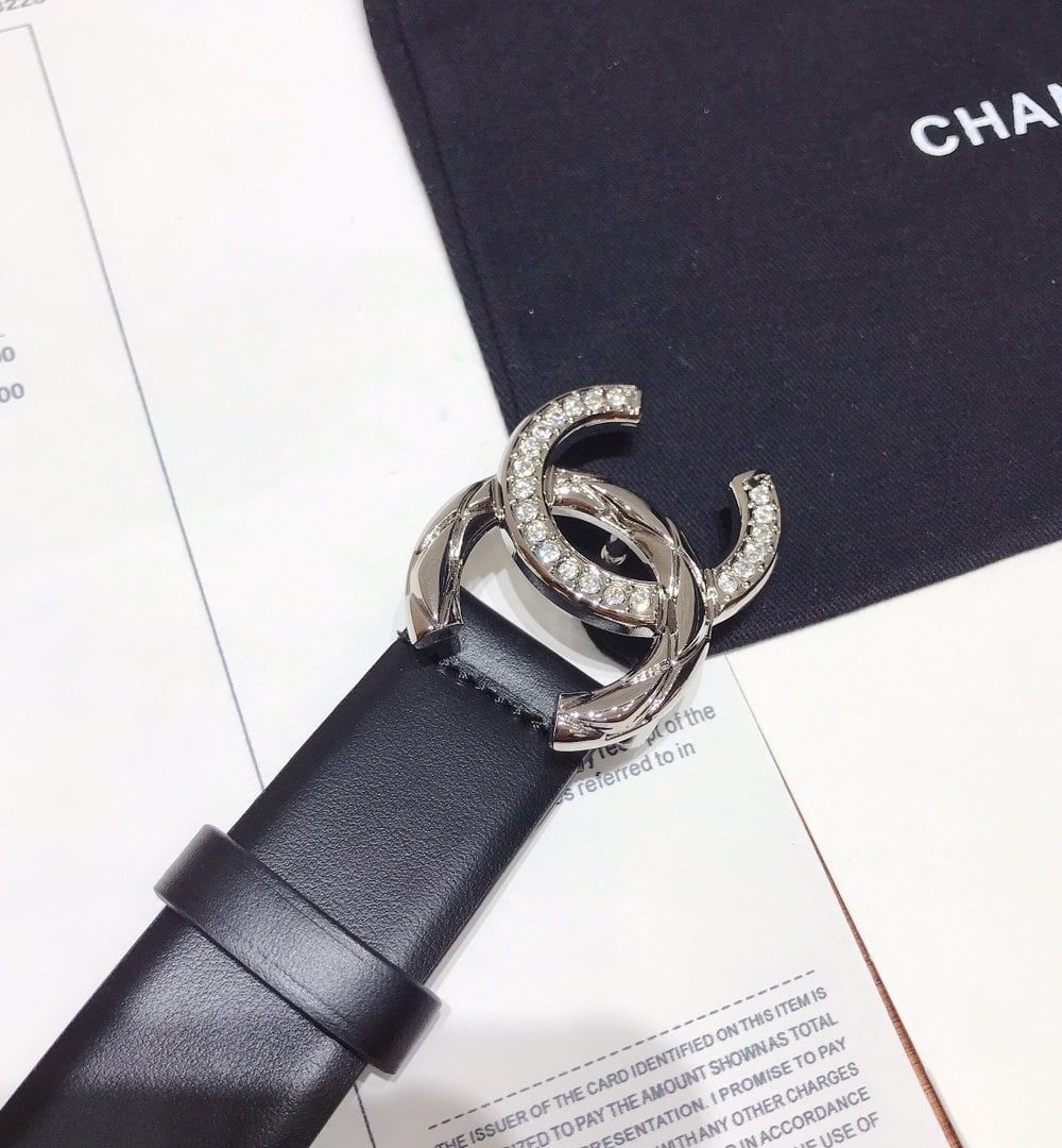 1:1 Replica Chanel Black Belt With Double C Buckle Silver-Toned Metal Women Belt