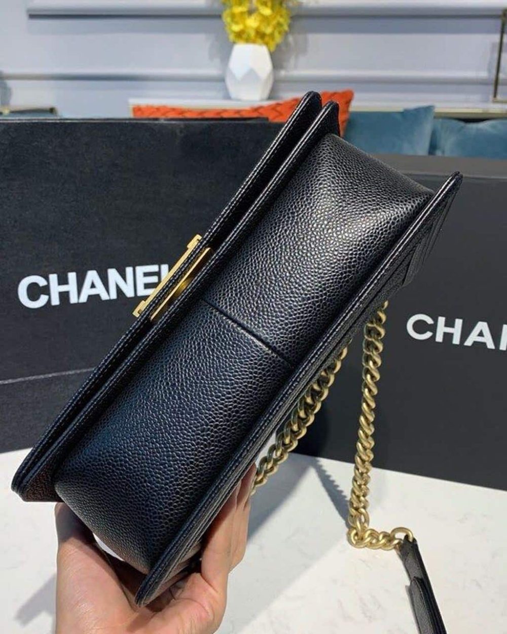 [REP 1:1] Chanel Boy Handbag Gold Toned Hardware Black For Women, Women's Bags, Shoulder And Crossbody Bags 9.8in/25cm A67086