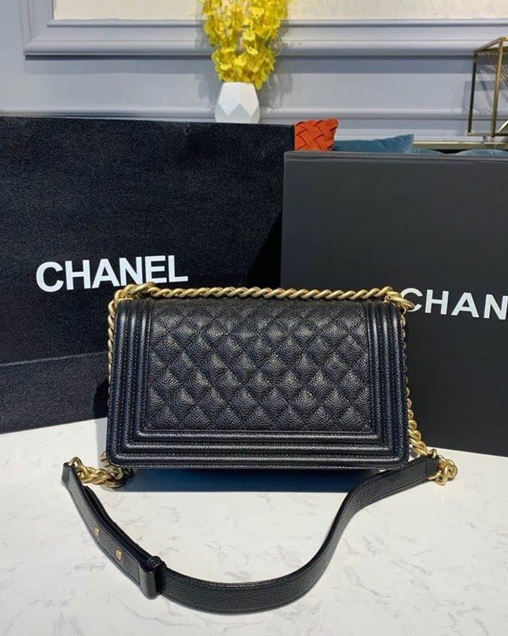 [REP 1:1] Chanel Boy Handbag Gold Toned Hardware Black For Women, Women's Bags, Shoulder And Crossbody Bags 9.8in/25cm A67086