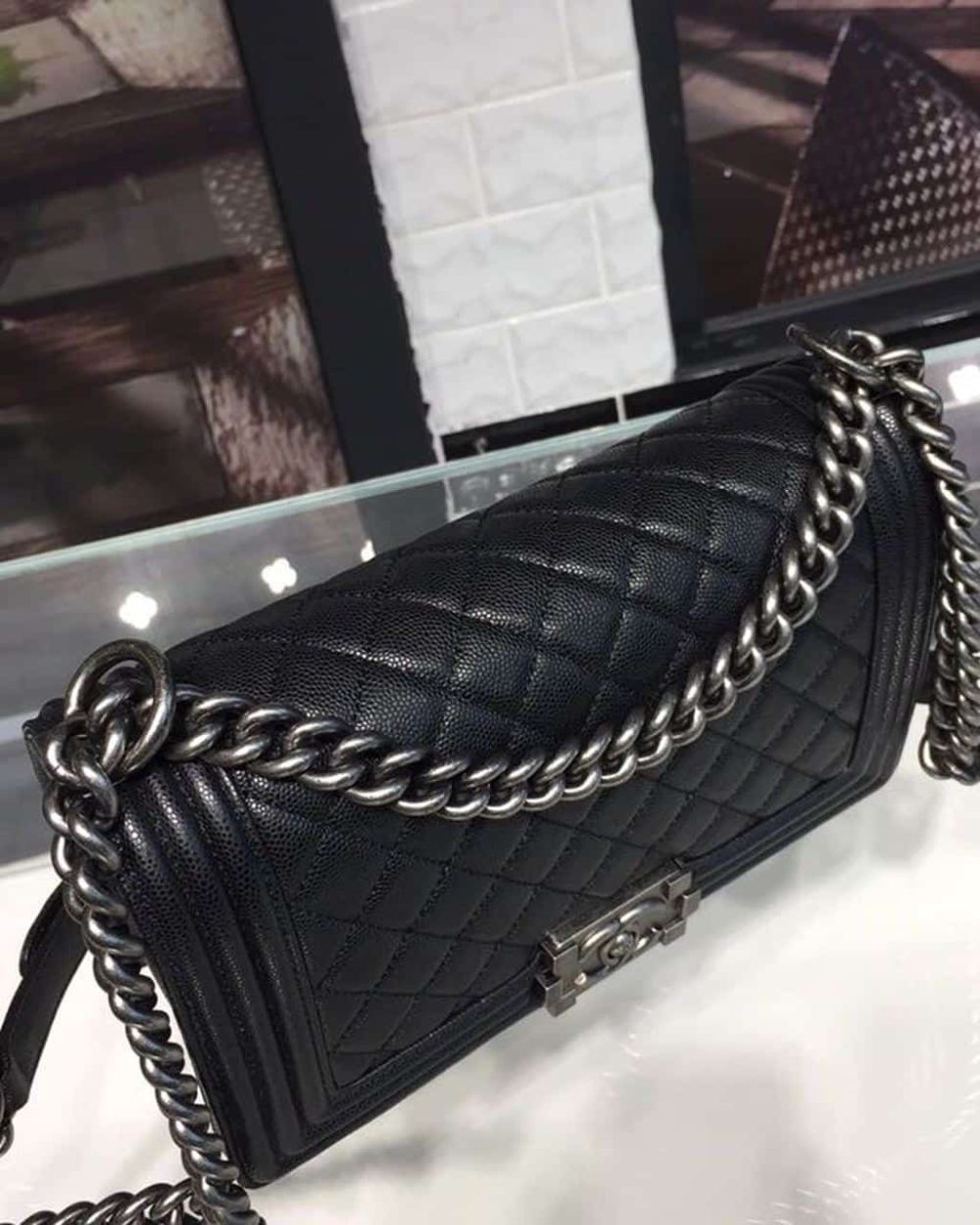 [REP 1:1] Chanel Boy Handbag Silver Hardware Black For Women, Women's Handbags, Shoulder And Crossbody Bags 9.8in/25cm A67086