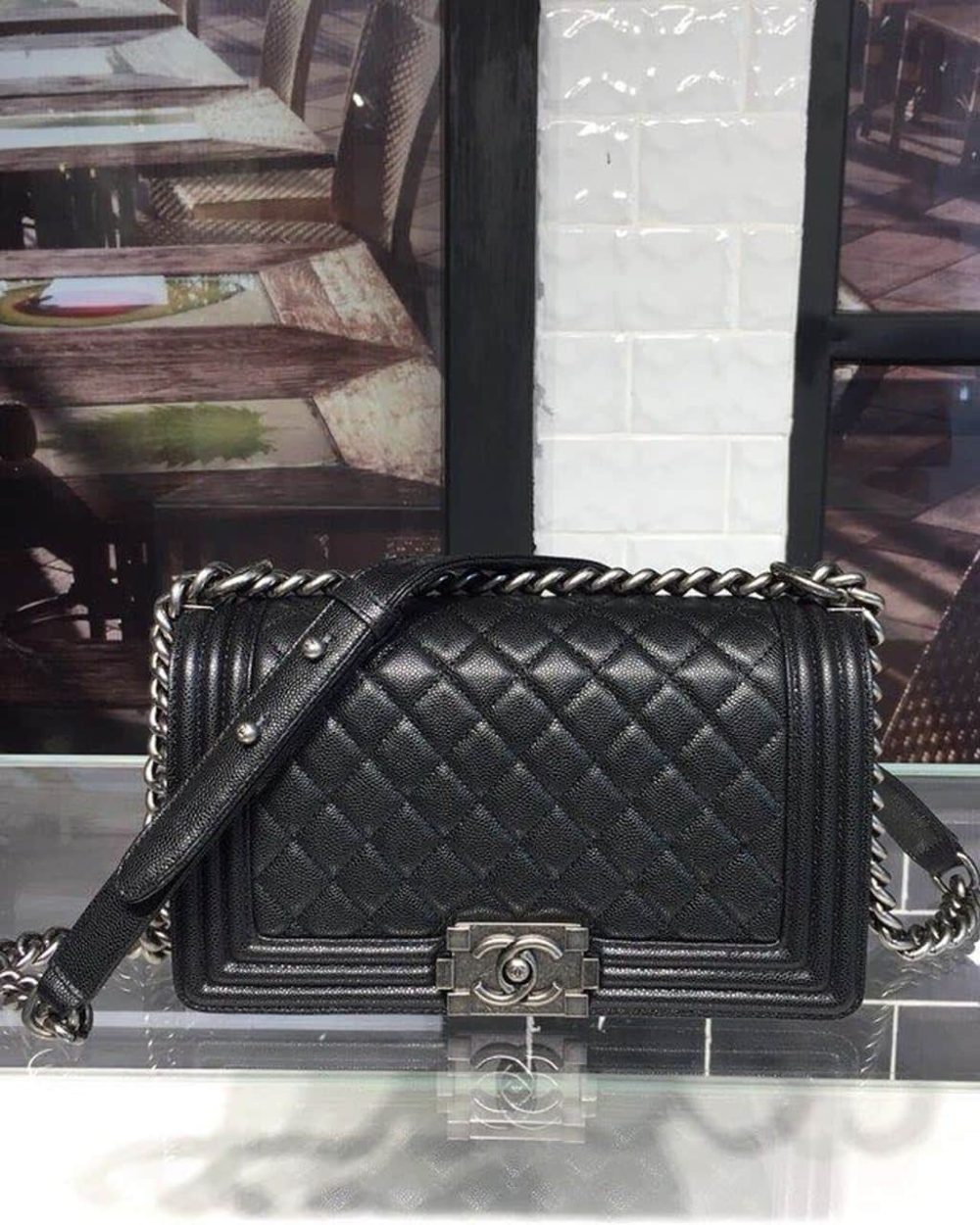 [REP 1:1] Chanel Boy Handbag Silver Hardware Black For Women, Women's Handbags, Shoulder And Crossbody Bags 9.8in/25cm A67086
