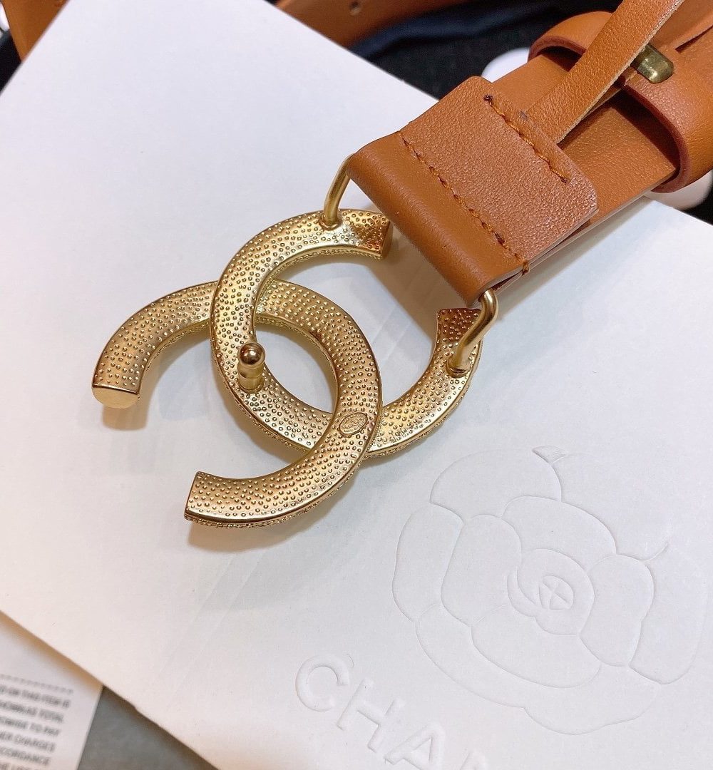 1:1 Replica Chanel Brown Belt With Double C Buckle Gold-Toned and Strass Metal Women Belt