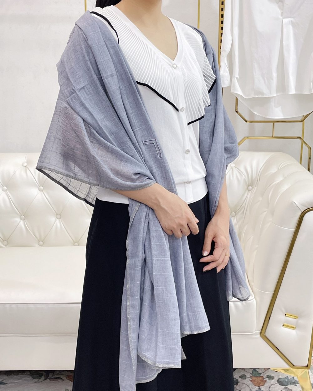 Chanel Cashmere Silk Rectangle Light Blue Scarf Large 200cm/78in 