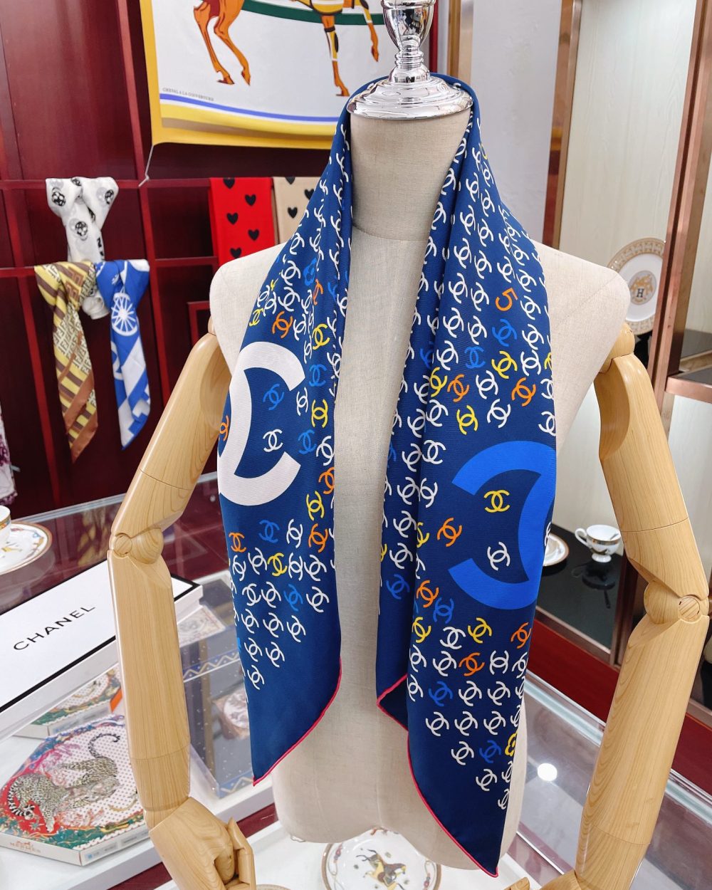Chanel CC Pattern in Blue Square Scarf 90cm/35in 