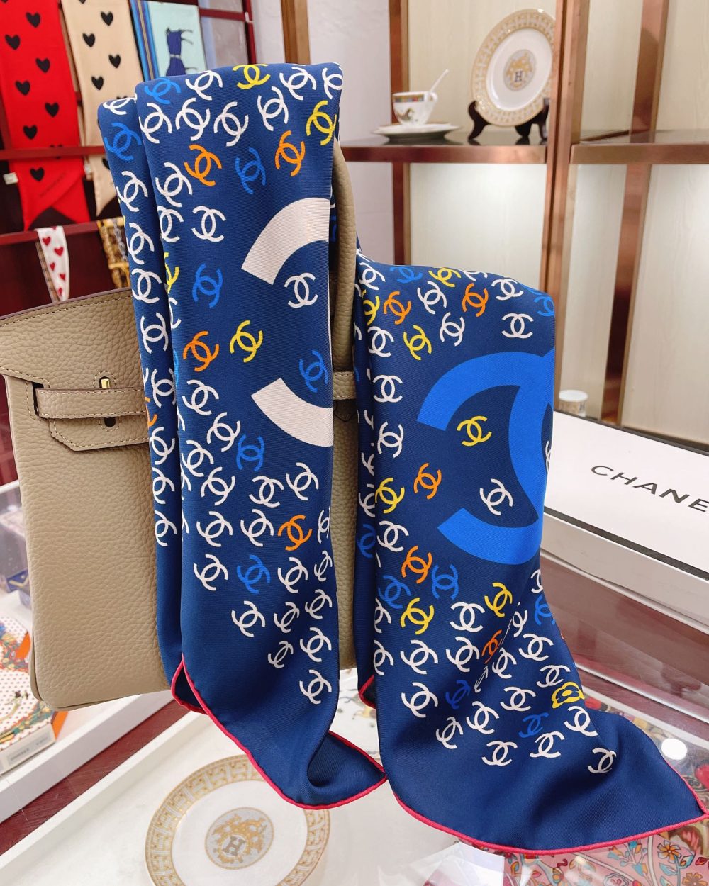 Chanel CC Pattern in Blue Square Scarf 90cm/35in 