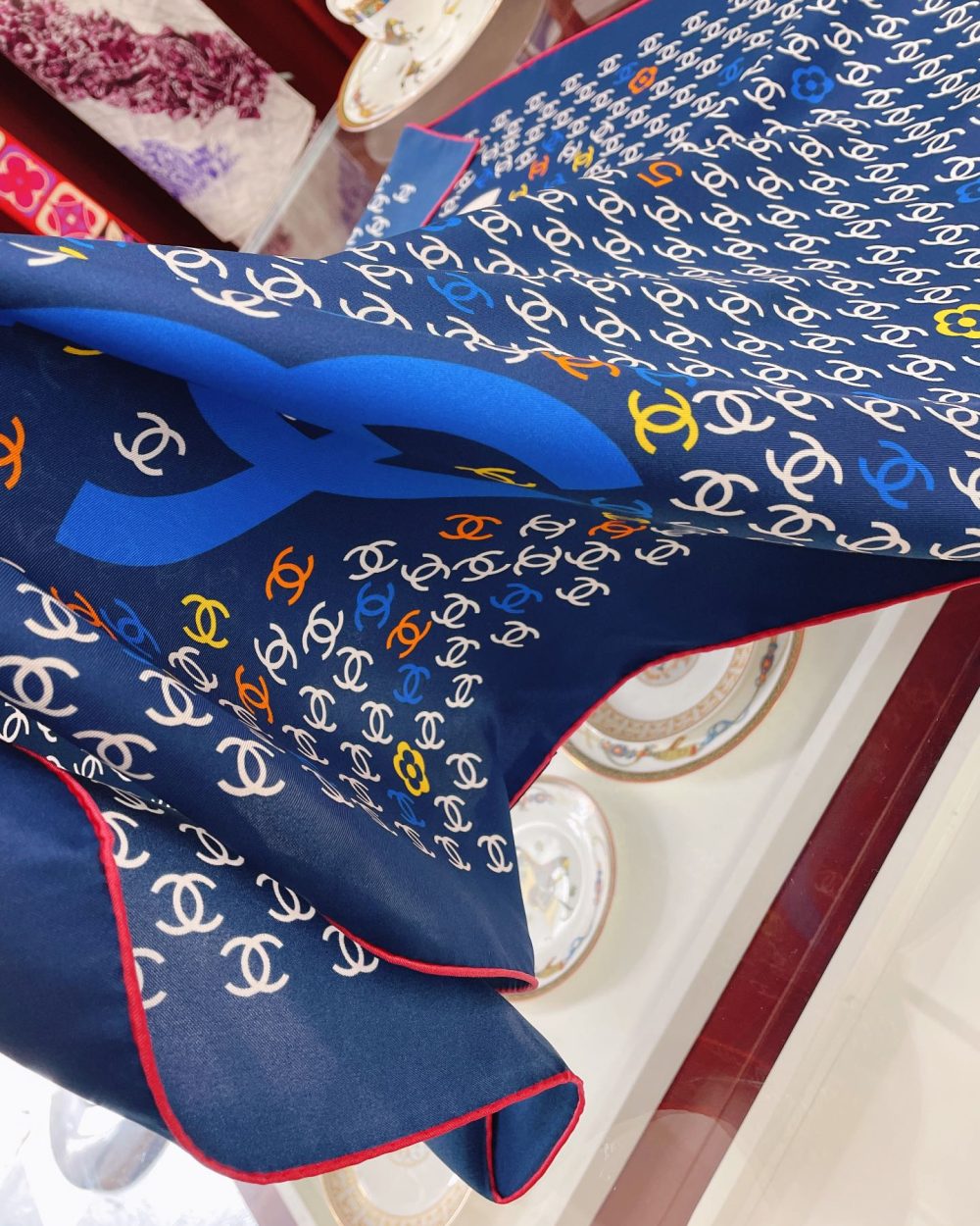 Chanel CC Pattern in Blue Square Scarf 90cm/35in 