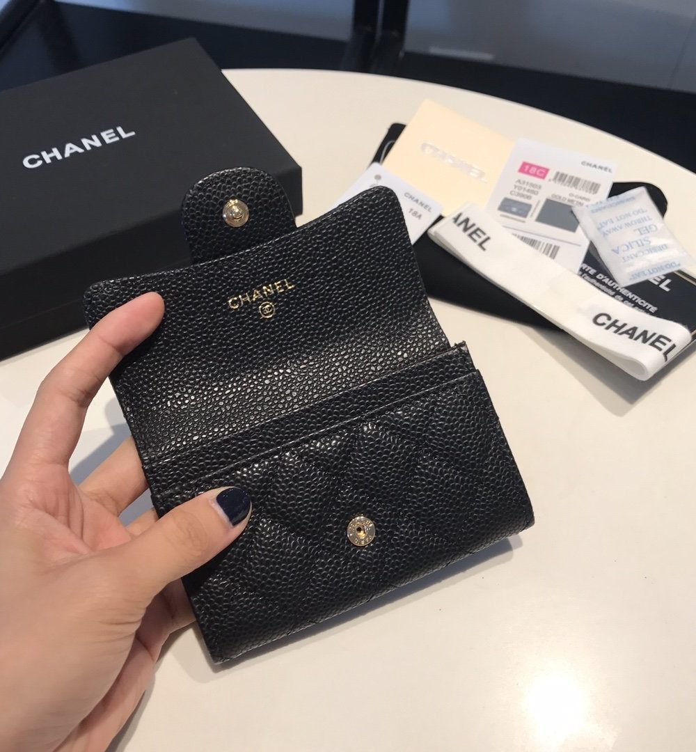 1:1 Replica Chanel Classic Card Holder Gold Toned Hardware Black For Women, Women's Wallet 4.5in/11.5cm