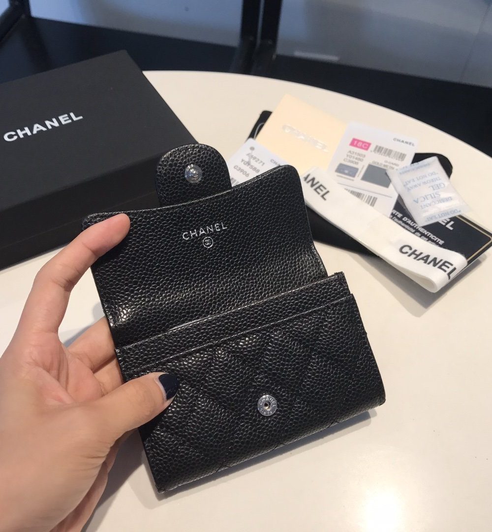 [REP 1:1] Chanel Classic Card Holder Silver Hardware Black For Women, Women's Wallet 4.5in/11.5cm